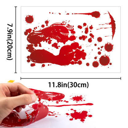 Llewyn Halloween Decorations Window Clings - 9 Sheets 90 Pcs Bloody Handprint Footprints Stickers with 10 Pcs Tattoo Stickers, Double Sided Static Wall Floor Decals for Horror Bathroom Zombie Party