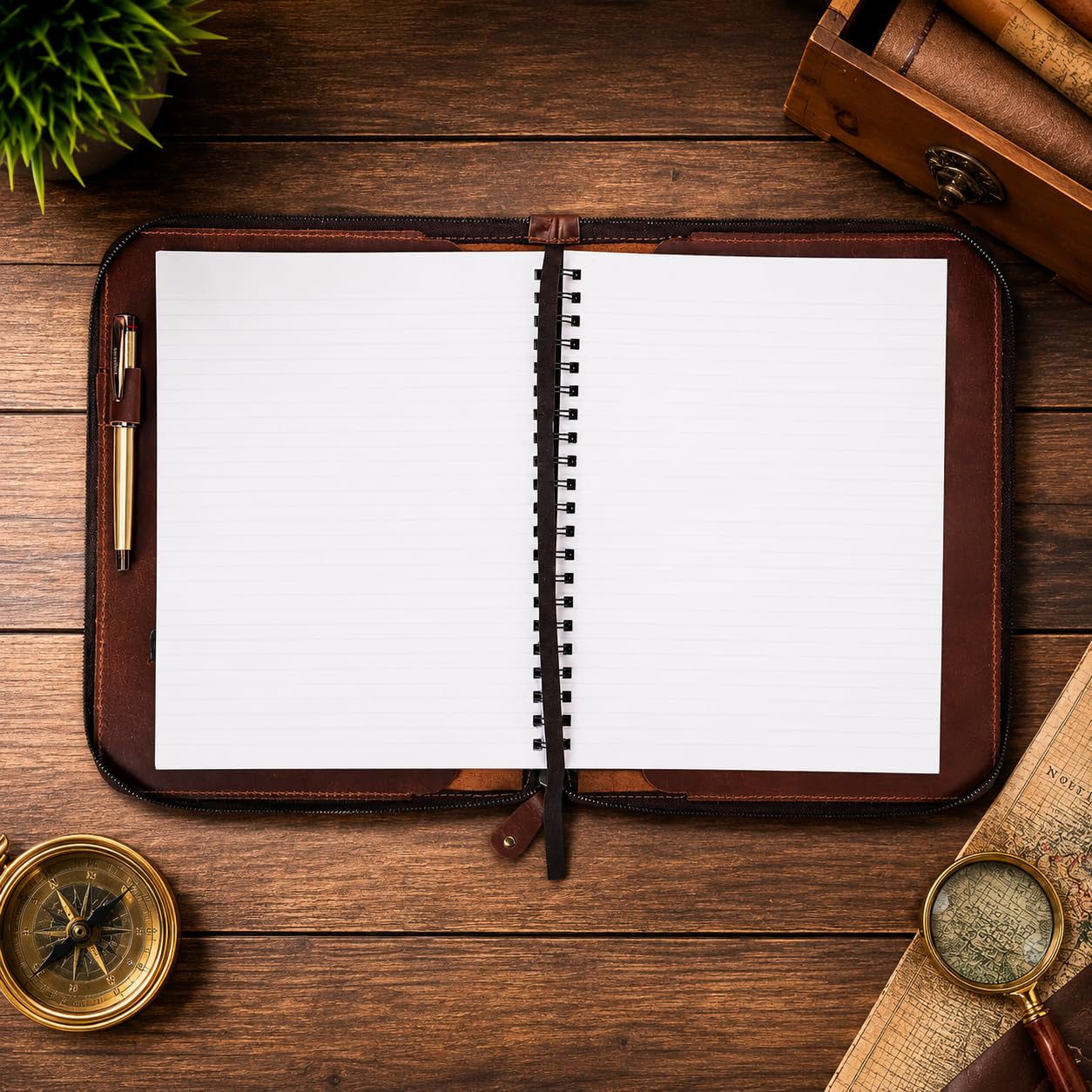 CestAntiQ, Heavy Duty Full Grain Leather Journal Cover (8.5 x 11 in.), Refillable Cahier XXL, Refillable Spiral Notebook (8.5 x 11 in.), Handmade Zippered Leather Journal Cover