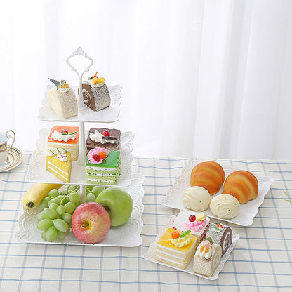 Tosnail 3 Pack 3 Tiers White Plastic Cupcake Stand Dessert Stand Tiered Serving Trays - Round, Square, Flower