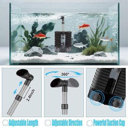 Carefree Fish Aquarium USB Sponge Filter Quiet for 20~60Gal Fish Tank for Saltwater and Freshwater with Biochemical Filtration Balls and Fluidized Beds