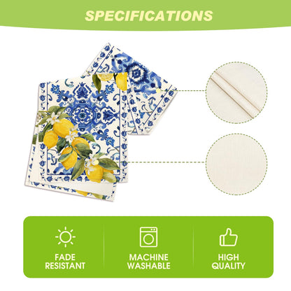 Artoid Mode Lemon Blue and White Porcelain 210 GSM Summer Table Runner, Seasonal Spring Kitchen Dining Table Decoration for Home Party Decor 13x72 Inch
