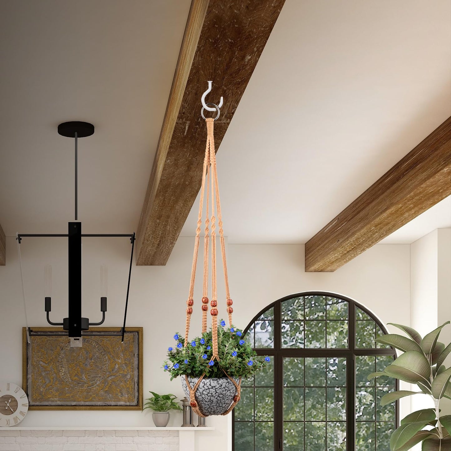 Macrame Plant Hanger for 5 to 10 Inch Plant Pots, Set of 2 Indoor Handmade 35 Inch Woven Rope Hanger Kits with Hooks and Wood Beads, Hanging Planter Basket Holder for Boho Home Decor (Brown, 2 Pack)