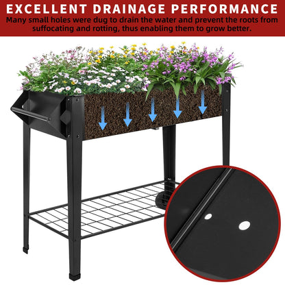 AURORAKI 32" Rolling Raised Garden Bed with Wheels, Heavy Duty Metal Elevated Planter Box, Outdoor Flower Cart Plant Stand, Raised Planter with Storage Shelf for Patio Balcony Backyard Growing