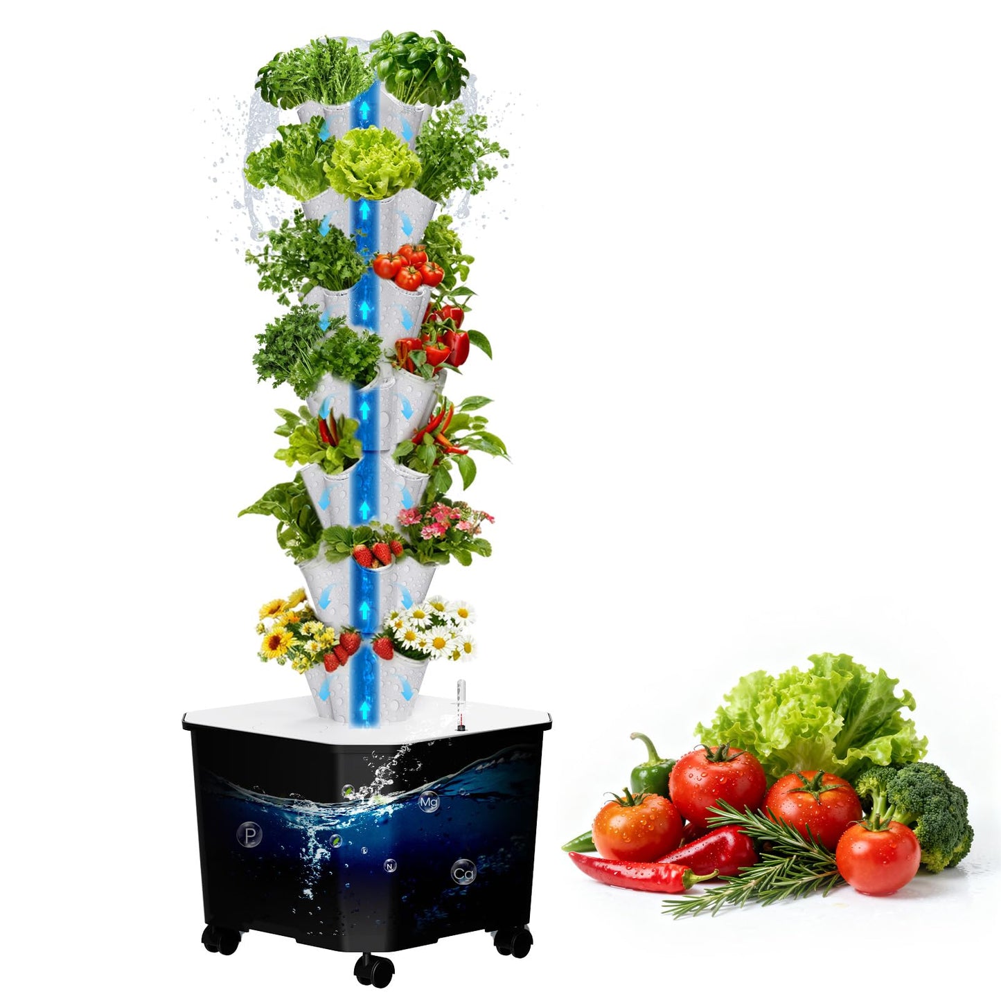 Vertical Hydroponic Tower,7Layer 35 Pods Tower Garden Growing System with 12V Water Pump& 24h Smart Timer,BPA-Free Modular Indoor/Outdoor for Hydroponic Gardening Lovers Planting Vegetables.45inch
