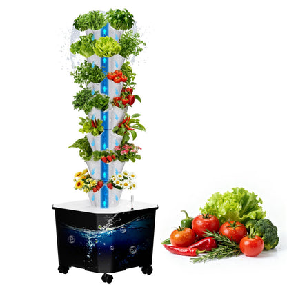 Vertical Hydroponic Tower,7Layer 35 Pods Tower Garden Growing System with 12V Water Pump& 24h Smart Timer,BPA-Free Modular Indoor/Outdoor for Hydroponic Gardening Lovers Planting Vegetables.45inch