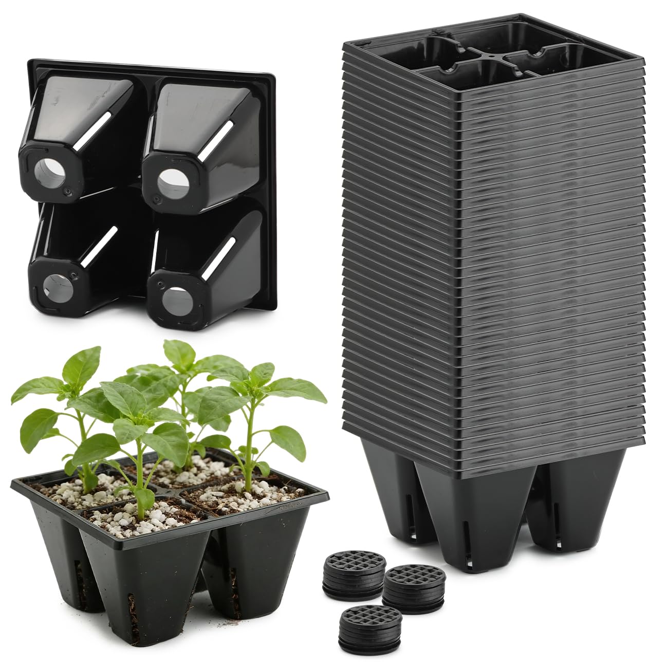 RooTrimmer 5 Pack 1020 Trays and 40 Pack Reusable 4-Cell Seed Starter Tray for Seedlings