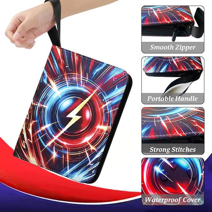 Card Binder 4 Pocket, 3 Ring Binder Holds 400 Cards for Card Collectors, Water-Resistant PU Cover with Zipper Closure for TCG, MTG & Sports Cards