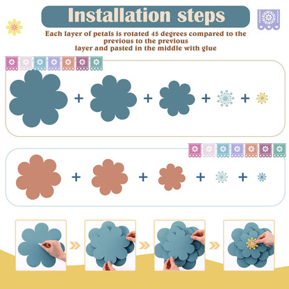 Mooliwe Paper Flowers Decorations for Wall DIY 3D Paper Bulletin Board Mexican Flowers Backdrop Decoration for Classroom Back to School Holiday Party(Morandi,12 Set)