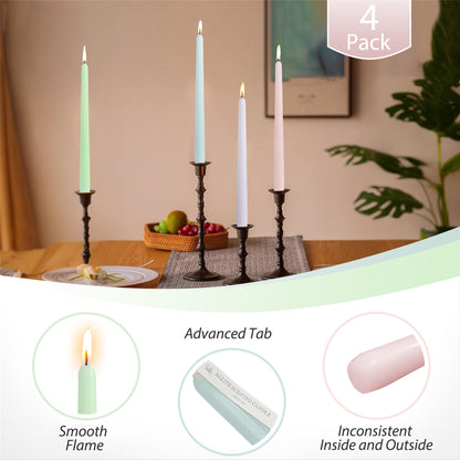 Dripless Candle Sticks Taper Candlesticks,Gedengni 10 Inches Pink Tapered Candles Green Candle Stick Colorful Taper Candles Candy Dinner Candle Wax for Home Party Women Gift,4pcs (8D4P-LIGMIX)