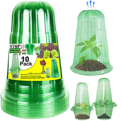 JUSUFU 10 Pack Garden Cloches for Plants, Reusable Bell Plant Protector, Garden Protection from Animals Snails Birds Chickens Insect, 9.85" H X 7.3" D (Green)