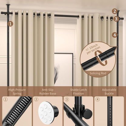 Room Divider Curtain Rod, No Drilling Room Separator for Space Partition Adjustable 4-10ft(H) 28-70inch(W) Heavy Duty Temporary Wall Divider Floor to Ceiling Tension Rod, Black