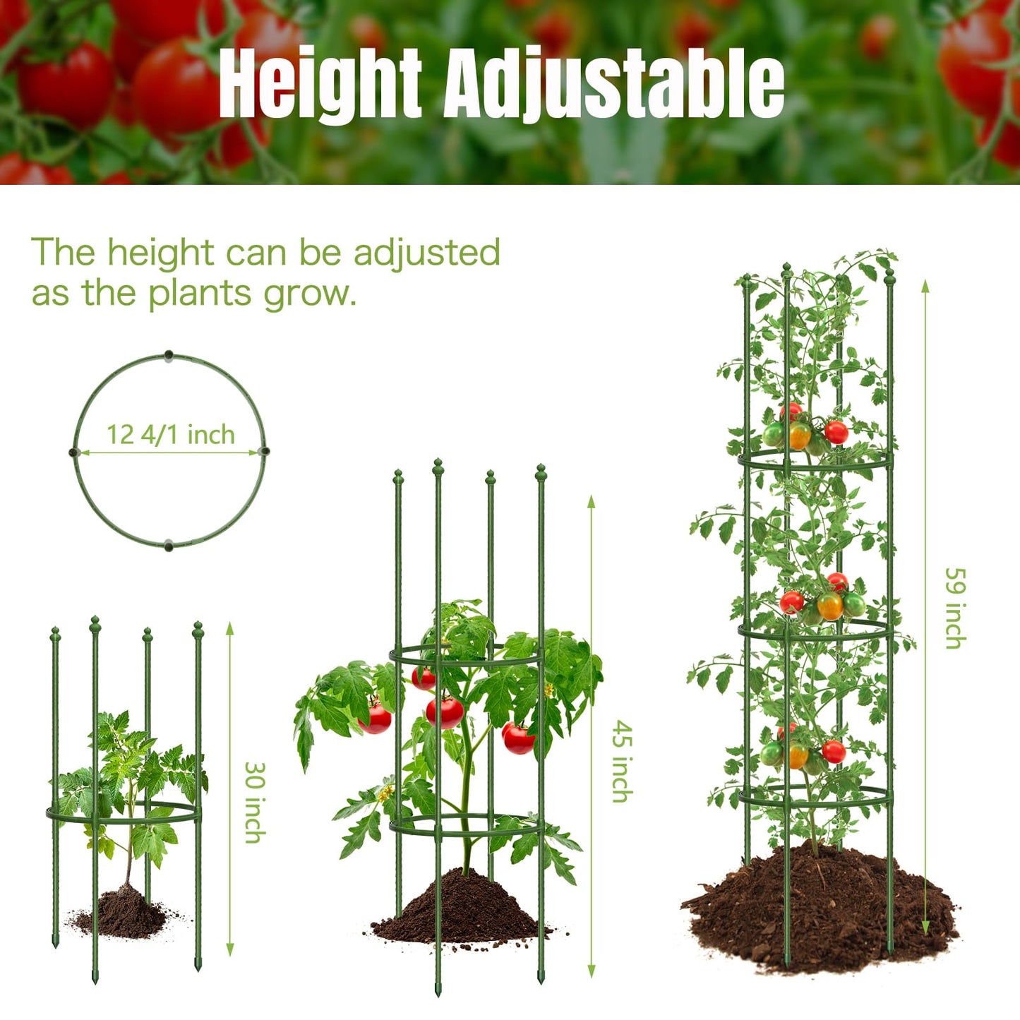 joyhalo 2 Pack Tomato Cage for Garden, Up to 59 Inch Heavy-Duty Tomato Trellis, Height Adjustable Garden Trellis for Climbing Plants Vegetables Flowers Cucumber Peony