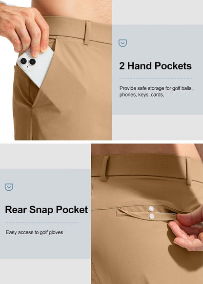 Pudolla Men's Golf Pants Mens Dress Pants Stretch Work Pants 32 Lightweight Quick Dry Slacks Casual Trousers with Pockets(Dark Khaki 38Wx32L)