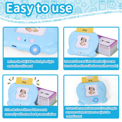 Talking Flash Cards for Toddler 1 2 3 4 5, Learning Toys for Toddlers Pocket Speech, Talking Learning Flash Cards Educational Toys Sensory Toys Gift for Boys and Girls (510 Sight Words-Bear Blue)
