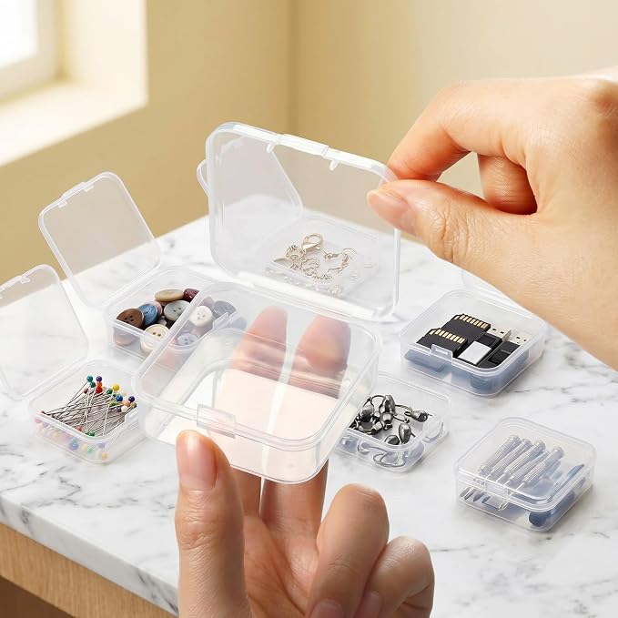 Jetec 60 Pieces Mini Plastic Clear Beads Storage Containers Box for Collecting Small Items, Beads, Jewelry, Business Cards, Game Pieces, Crafts (2.1 x 2.1 x 0.8 Inch)