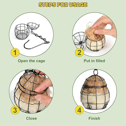 3PCS Bird Nesting Material, Refillable Hummingbird Nesters Cage Holder with Wool Material for Wild Birds Nesting Station, Nesting Balls for Bird Lover Gifts, Bird Watching Gifts for Outdoor Patio