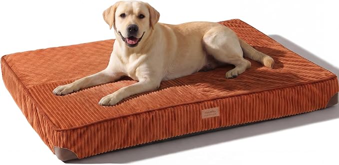 FUKUMARU Dog Bed, Thickened Corduroy Orthopedic Dog Beds with Washable Cover, XL Waterproof Dogs Bed for Crate, 28D Egg Crate Foam Support Pet Mat, Cozy Pet Bed Pad with Anti-Slip Bottom, Orange