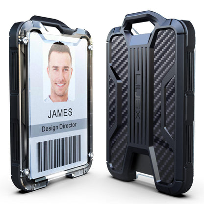 LIUGX Retractable Breakaway Lanyards for ID Badges Holder Keys, Carbon Fiber-Texture & American Flag, Badge Reel with Heavy Duty ID Card Holder (Holds 6 Cards) with 20" Cord, Keychain, 4.2 oz, Black