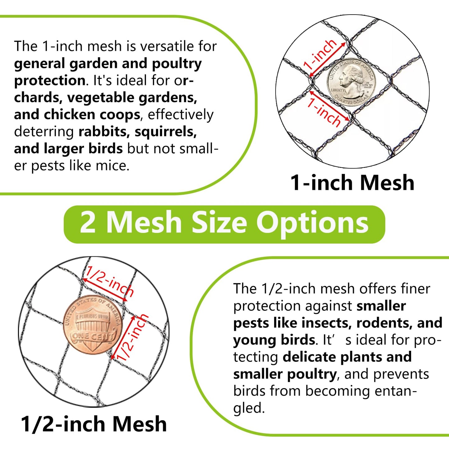 25x50ft Bird Netting, 1 inch Mesh, Heavy Duty Garden Netting for Fruit Trees, Blueberry Bushes, Vegetables, Extra Strong Woven Mesh Against Birds, Deer, Squirrels, Poultry and Other Animals