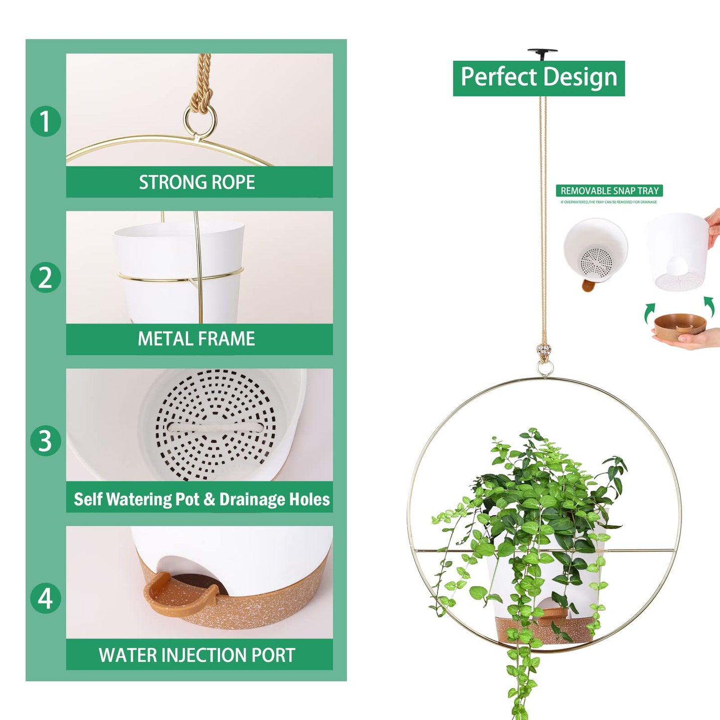 Superb Symbols 3 Pack Boho Hanging Planter with Metal Plant Hanger & Self Watering Plant Pots for Indoor Outdoor Wall Window