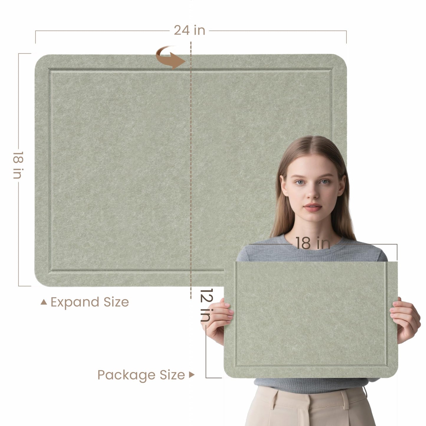 Lightomorrow Bulletin Board, 24 x 18 Inches Cork Board Alternative Decorative Felt Pin Board with Safe Removable Adhesives & 29 Push Pins for Home Office Classroom Walls-Sage