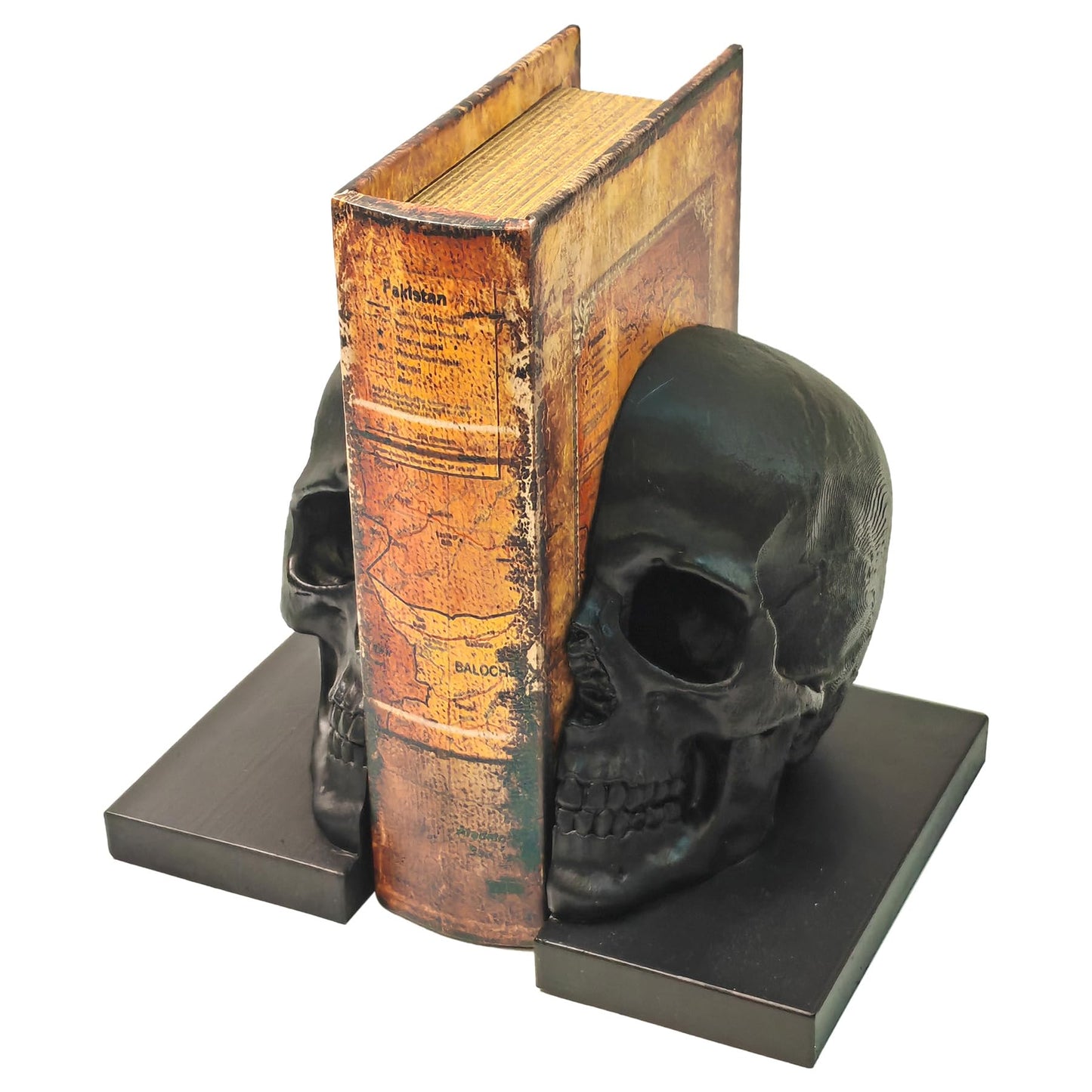LuckyVin Black Skull Head Skeleton Decorative Statue Unique Design Split Resin Sculpture Home Decoration Gothic Art Piece Halloween Decor (Black)
