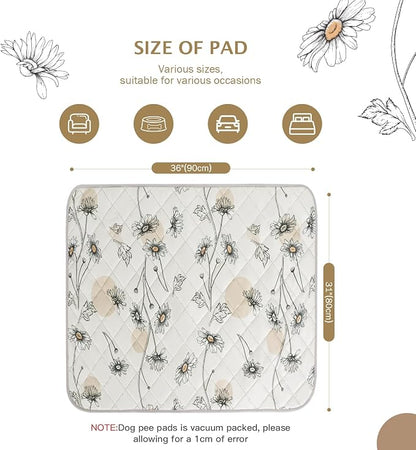 IEUUMLER Washable Pee Pads for Dogs, 2 Pack Non-Slip & Waterproof Whelping Pad, Reusable Puppy Potty Training with Fast Absorbent for Playpen EU007 (Beige Daisy, 31"X36"-2pcs)