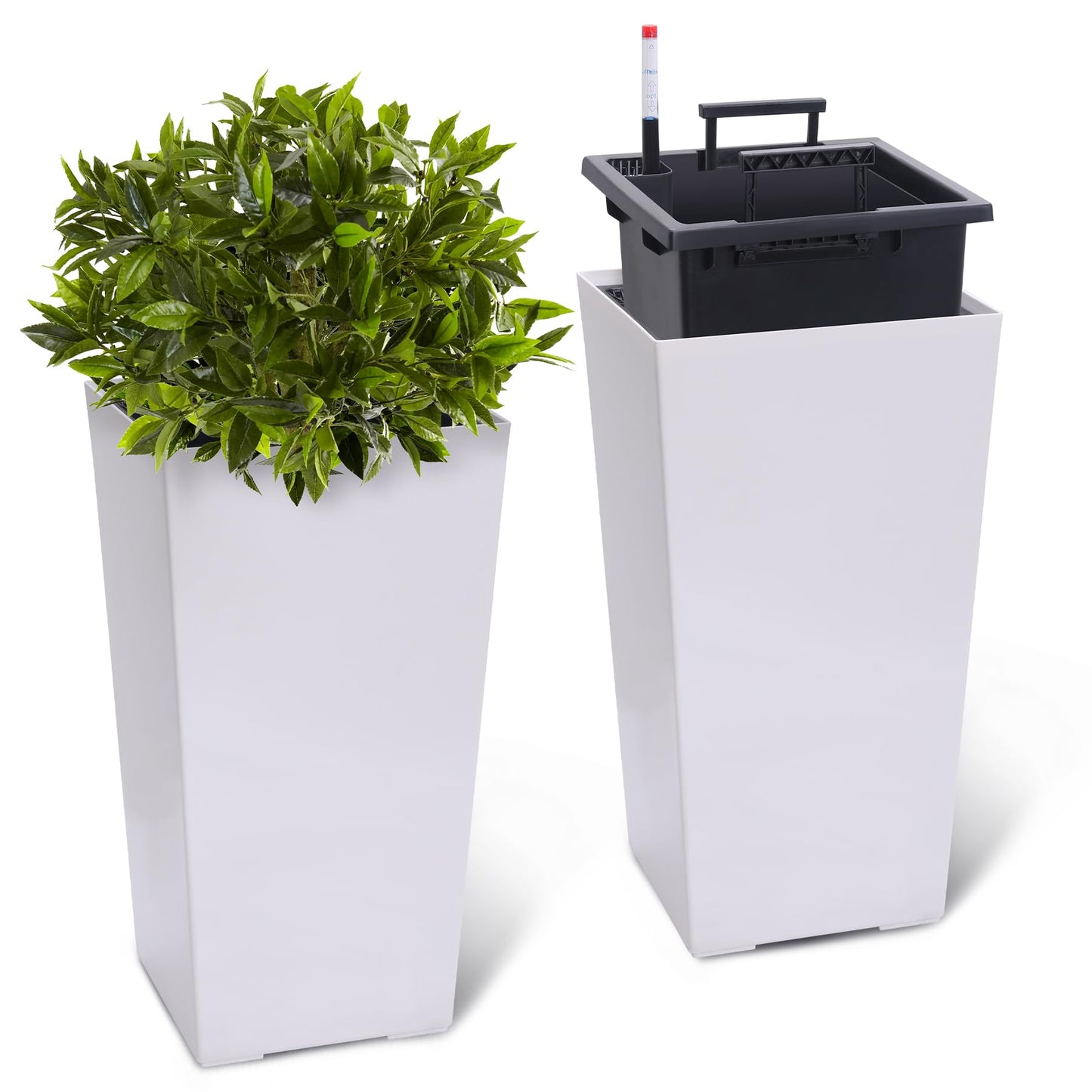 ActiveTrail 22.5" Tall Planters Set of 2 – High Front Porch Planter with Drainage Holes, Water Level Monitor, Inner Bucket – Ideal for Porch, Patio, Garden, Indoor & Outdoor