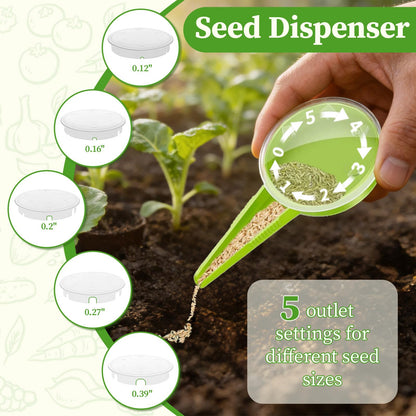 DRAINJH Mini Seed Spreader, 19 Pcs Seed Planter Tool Dispenser for Small Seeds, Hand Seeder Spreader with Plant Labels, Ergonomic Plastic Dibber Garden Tool and Gloves for Lawns