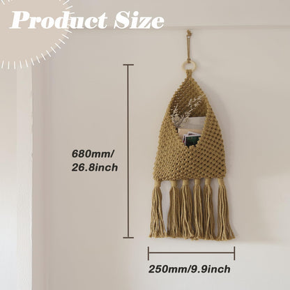 D-werack Macrame Mail Organizer Wall Mounted, Hanging Woven Basket for Boho Home Office Decor, Over the Door Key and Mail Letter Envelope Holder for Entryway Hallway, Olive Green
