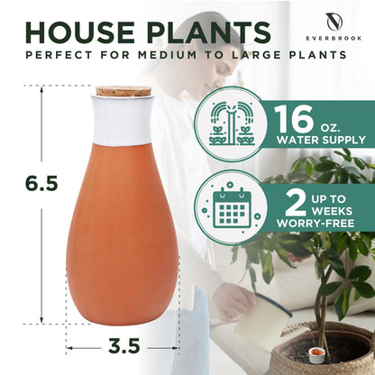 Everbrook Plant Self Watering Globes - Terracotta Watering Spikes - Slow Release Olla Watering Pots - Drip Irrigiation Olla System