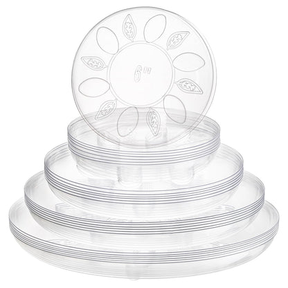 YOUEON 24 Pack Clear Plant Saucers with Feet, 6/8/10/12 Inch Heavy Duty Plastic Plant Drip Trays, Flower Pot Trays, Plant Water Catcher Tray for Indoor & Outdoor Plants, Round, 4 Sizes