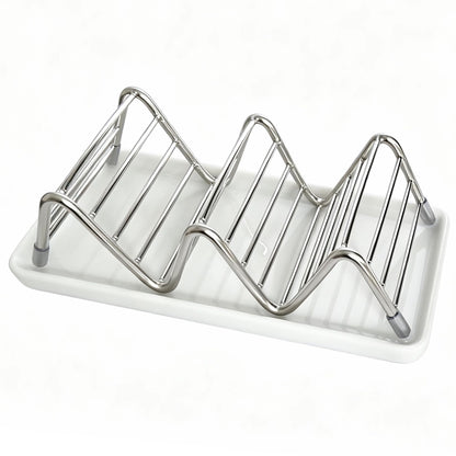 Lofekea Soap Dish, Stainless Steel Self Draining Shower Bar Soap Holder with Ceramic Dish Tray, W Style Soap Saver for Bathroom, Sink, Kitchen and Countertop(White)