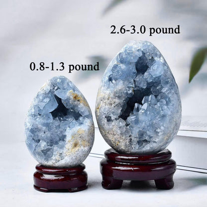 FZBHRO Natural Blue Celestite Geode Egg Healing Crystal Stone Collection Mineral Specimen with Stand Home Office Decor 1.7-2.2 Pound