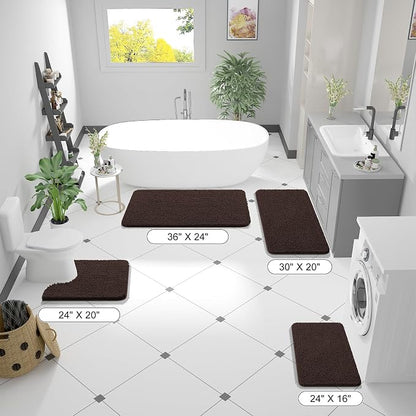 OLANLY Large Bathroom Rugs 50x30, Extra Soft Absorbent Chenille Bath Rugs, Rubber Backing Quick Dry, Machine Washable Bath Mats for Bathroom Floor, Tub and Shower, Home Decor Accessories, Brown