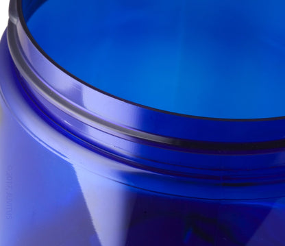 JUVITUS 16 oz Cobalt Blue PET Plastic Refillable Jar with Black Smooth Lid (6 pack)