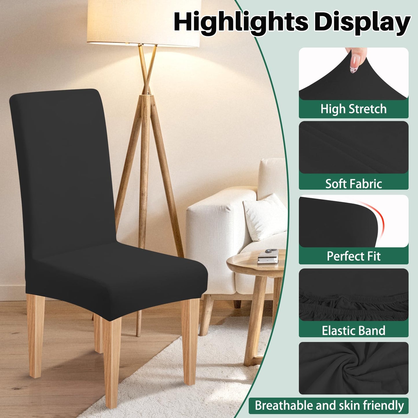 Dioxide High Stretch Chair Covers for Dining Chairs, Washable Dining Chair Covers Set of 4, Soft Dining Chairs Seat Covers, Parsons Chair Slipcover Protectors for Home Hotel Restaurant Banquet