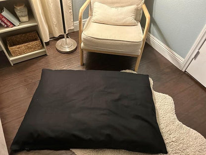 Natural Cotton Canvas Dog Bed – Raw Cotton Filled Pet Cushion Insert, Breathable Eco-Friendly Dog Mattress, Durable Washable Cover with Zipper (Black, Large 48"x30"x5")
