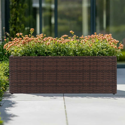 SUNNYPARK Brown Rectangular Planter Box All-Weather PE Rattan Large Modern Planters with Removable Liner Indoor Outdoor Decorative Flower Pot for Patio, Balcony, Garden