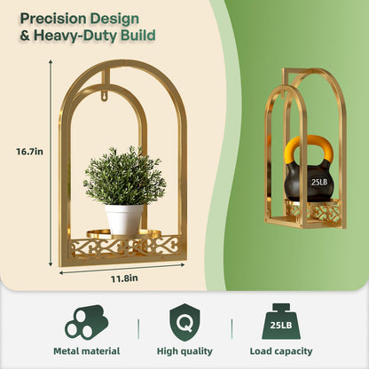 Rioneta Hanging Planter for Indoor & Outdoor Plants, Mid Century Modern Iron Frame Wall Decor for Living Room Garden Patio 3 Pack Gold（No Light）