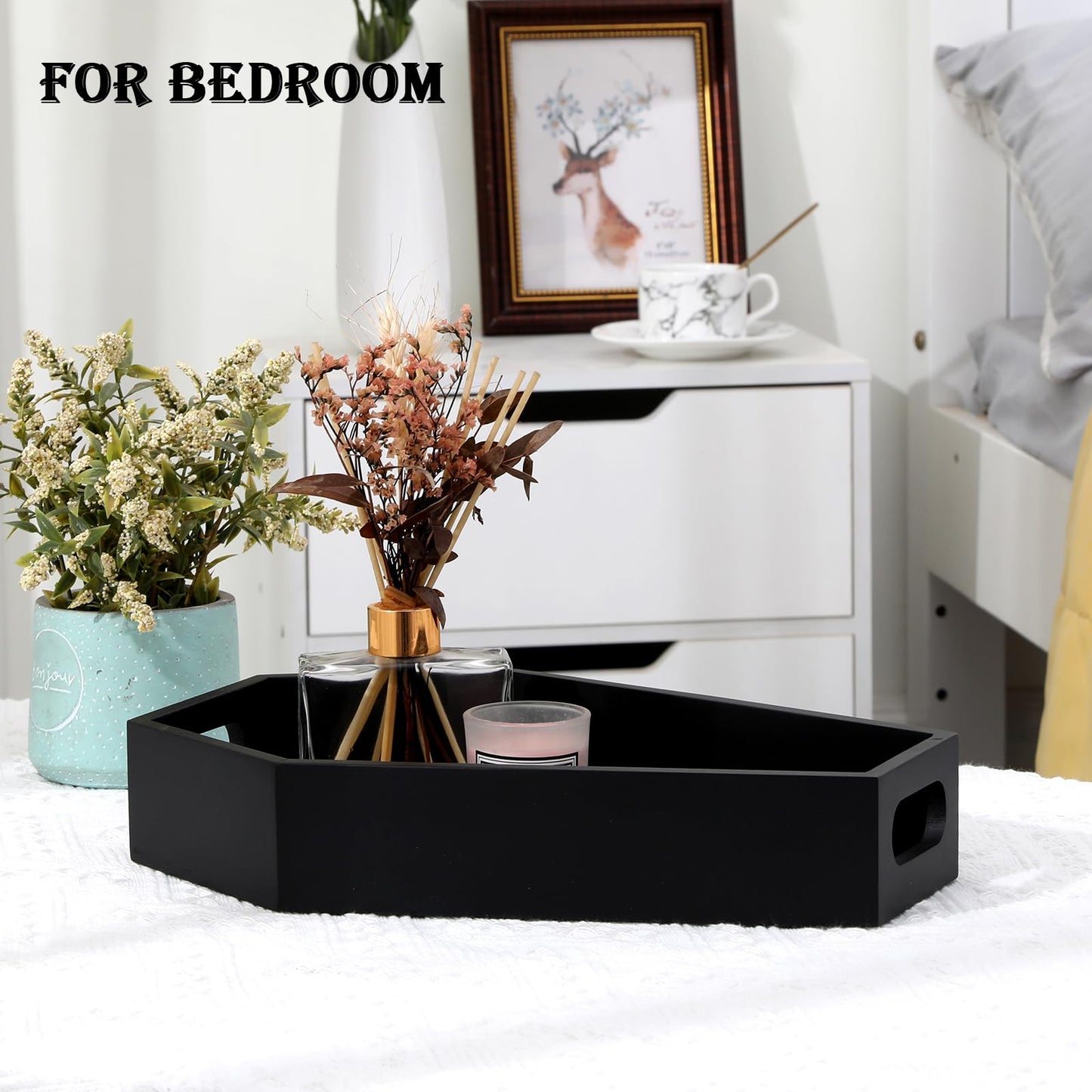 Wooden Serving Tray Coffin Tray Decorative Serving Tray-Black Spooky Gothic Home Decor for Party
