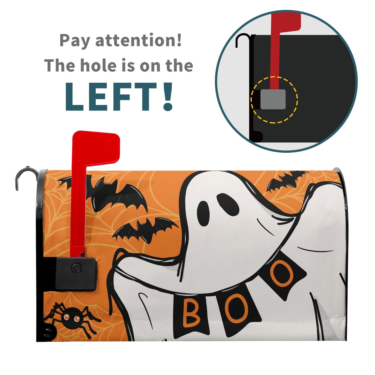 Anyako Halloween Ghost Boo Orange Mailbox Covers Magnetic Standard Size 18" X 21",Spooky Bat Spider Web Mailbox Wraps Post Letter Box Cover for Holiday Garden Yard Decor