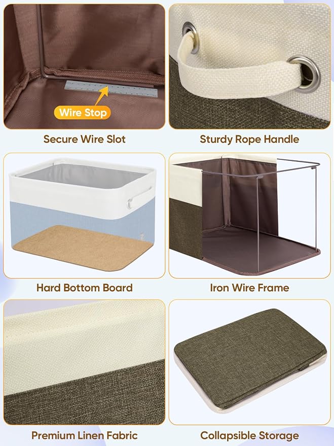 BALEINE 4 Pack Fabric Closet Storage Bins for Shelves, Linen Closet Organizers and Storage, Decorative Baskets for Organizing, Shelf, Clothes, Home, Office (Brown, 15"x11"x9.5")