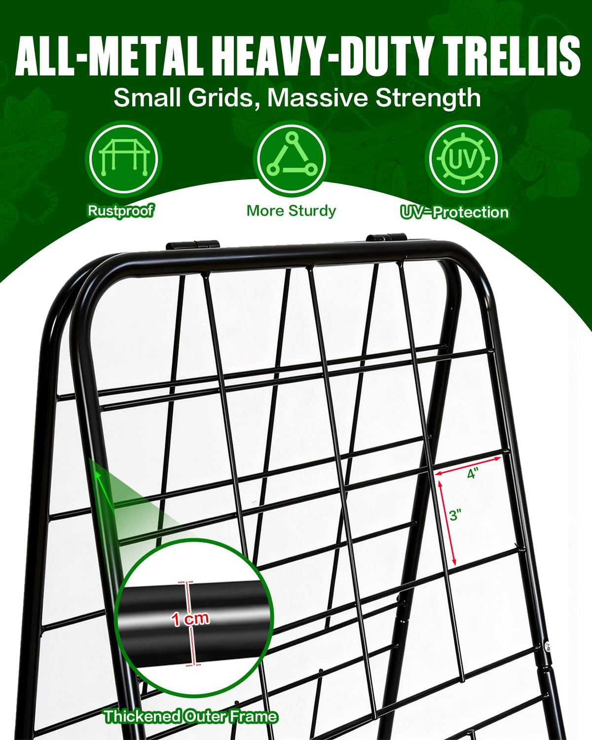 Breeze Touch 1 Pack Heavy Duty Adjustable A-Frame Cucumber Trellis for Climbing Plants, All-Metal Garden Trellis with Dense Grid Climbing Frame for Raised Beds, Tomatoes, Cucumbers & Outdoor Vines