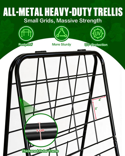 Breeze Touch 1 Pack Heavy Duty Adjustable A-Frame Cucumber Trellis for Climbing Plants, All-Metal Garden Trellis with Dense Grid Climbing Frame for Raised Beds, Tomatoes, Cucumbers & Outdoor Vines