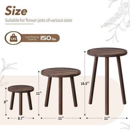 Uneedem Plant Stand Indoor - 3-Pack Taller Single Wood Plant Stand for 6-12 Inch Pots, Mid-Century Modern Plants Stool for Large Plants, Small Round Wooden Planter Table for Living Room, Balcony