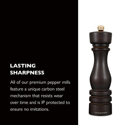 Cole & Mason London Refillable Spice Mill - Kitchen & Home Accessory - Salt & Pepper Grinder Set - Salt Mill with Ceramic Mechanism - Pepper Mill with Carbon Steel Mechanism - 8", Chocolate Wood