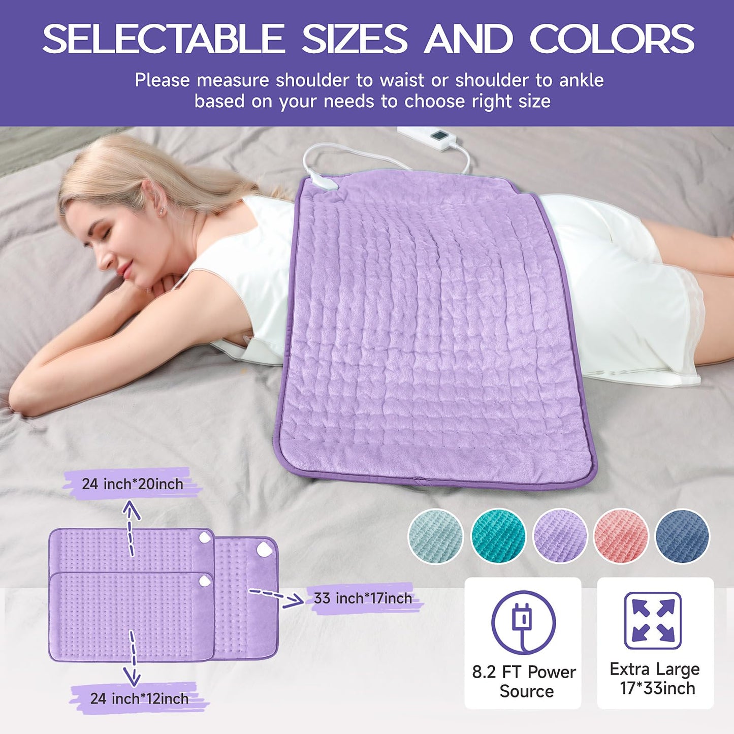 Large Heating Pad for Back Pain Relief, Electric Heating Pad for Neck and Shoulders, Auto Shut Off, Fast Heat, Christmas Gifts for Women Men, Birthday Gifts for Mom Dad (17'' x 33)