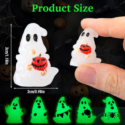 Quzzil 80 Pcs Halloween Glow in Dark Ghost Luminous Mini Resin Ghost Figurines Bulk to Hide Halloween Miniature Figurines Decorations for Landscape Patio Garden Yard Party Village Crafts