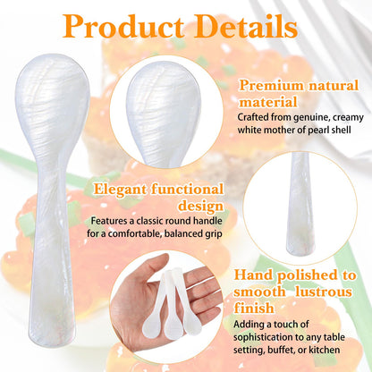 20PCS Mother of Pearl Caviar Spoons, Hand Crafted Shell Spoons with Round Handle for Serving Caviar, Ice Cream, Coffee, Salt & Gourmet Foods (3.5 Inch, White)
